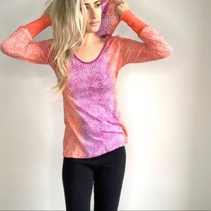 Prana Thin Burnout Orange & Pink Hooded Shirt S